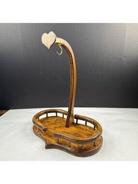 Vintage Wood Fruit Basket With Banana Hanger Hook